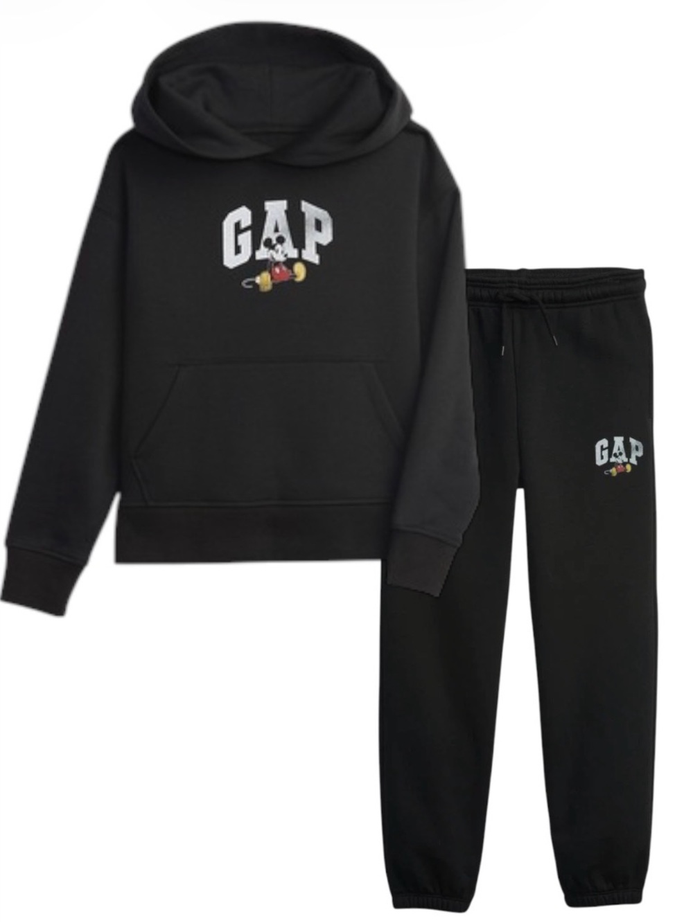 Gap x Disney Kids Mickey Mouse Graphic Hoodie & Sweat Pants Set in Soft Black